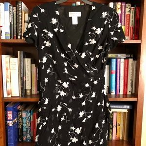 Beautiful faux-wrap black floral dress